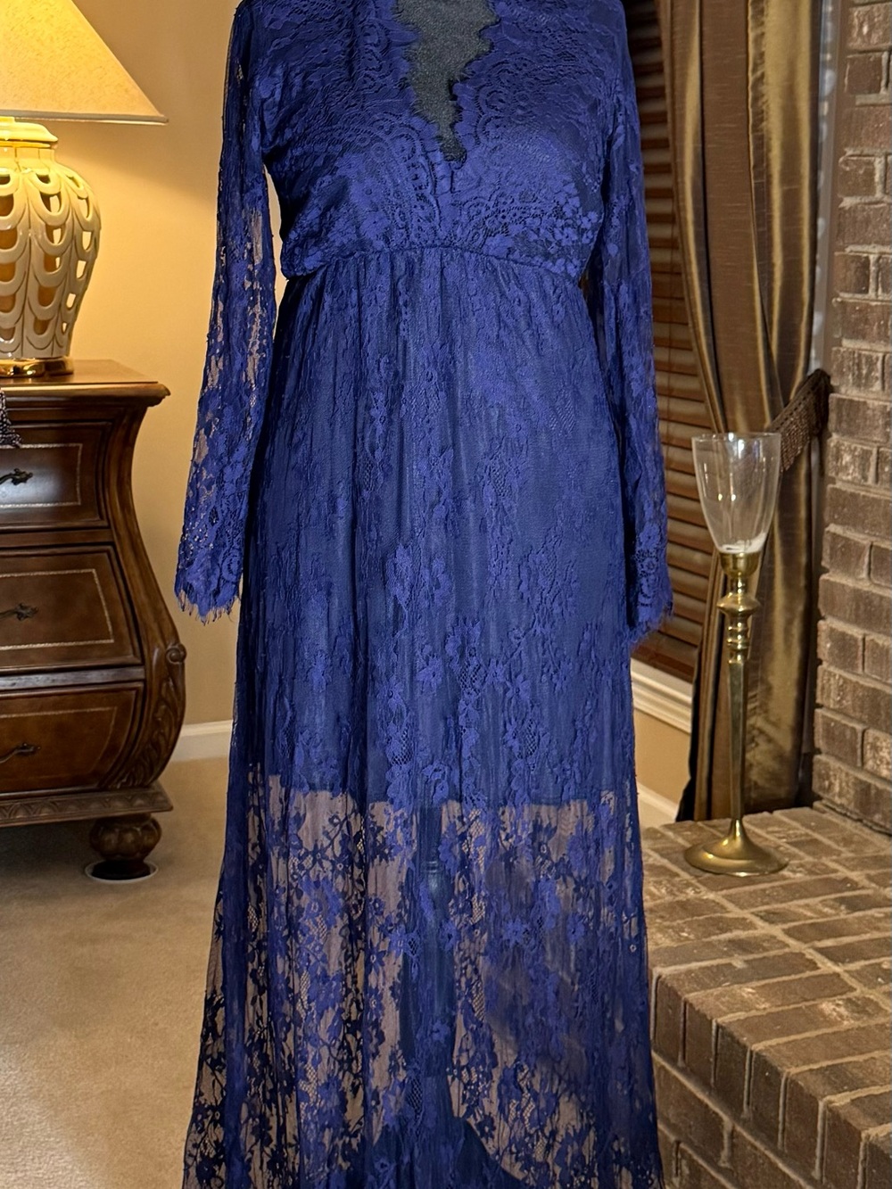 Romanstii XXL Blue Lace Maxi Dress Whimsy Goth Romantic Boho Long Sleeve